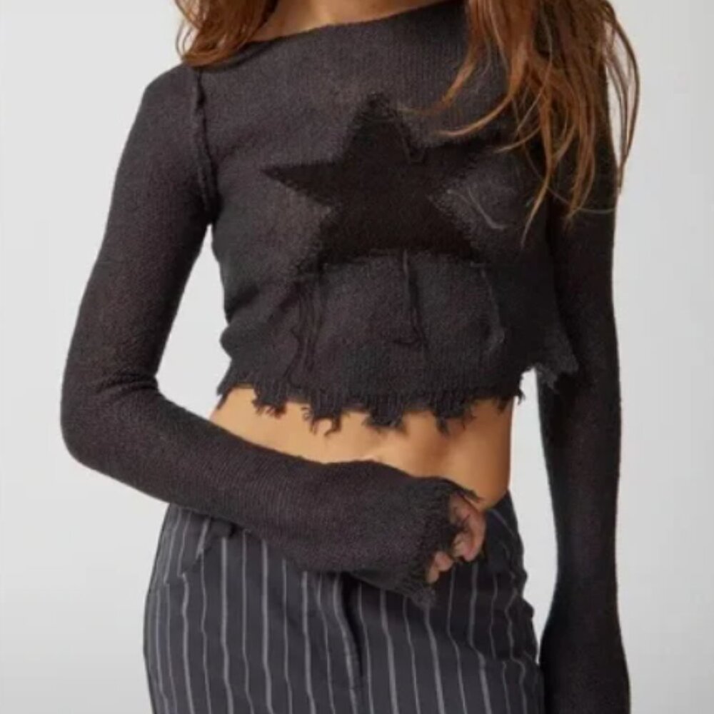 URBAN OUTFITTERS Rock Star Distressed Sweater Gray Black Shredded